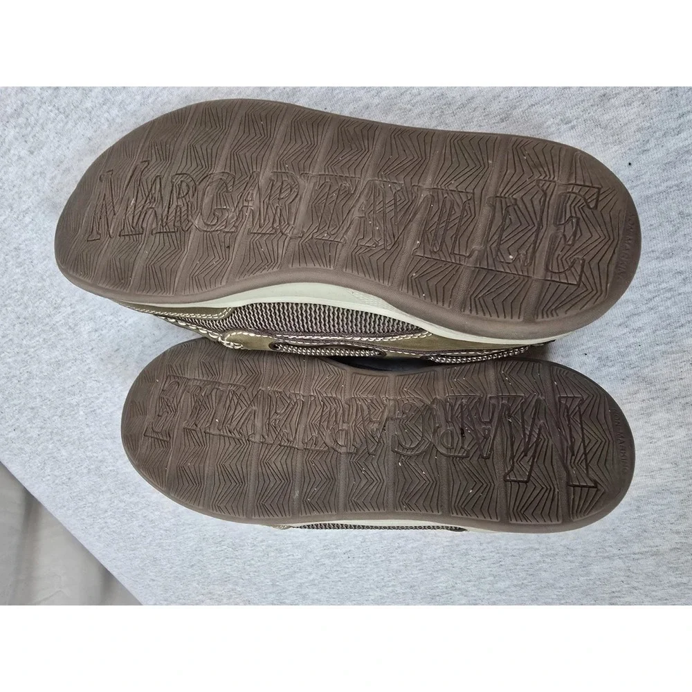Margaritaville Mens Boat Shoes Size 8 Brown Leather Mesh Loafers Palm Tree Logo